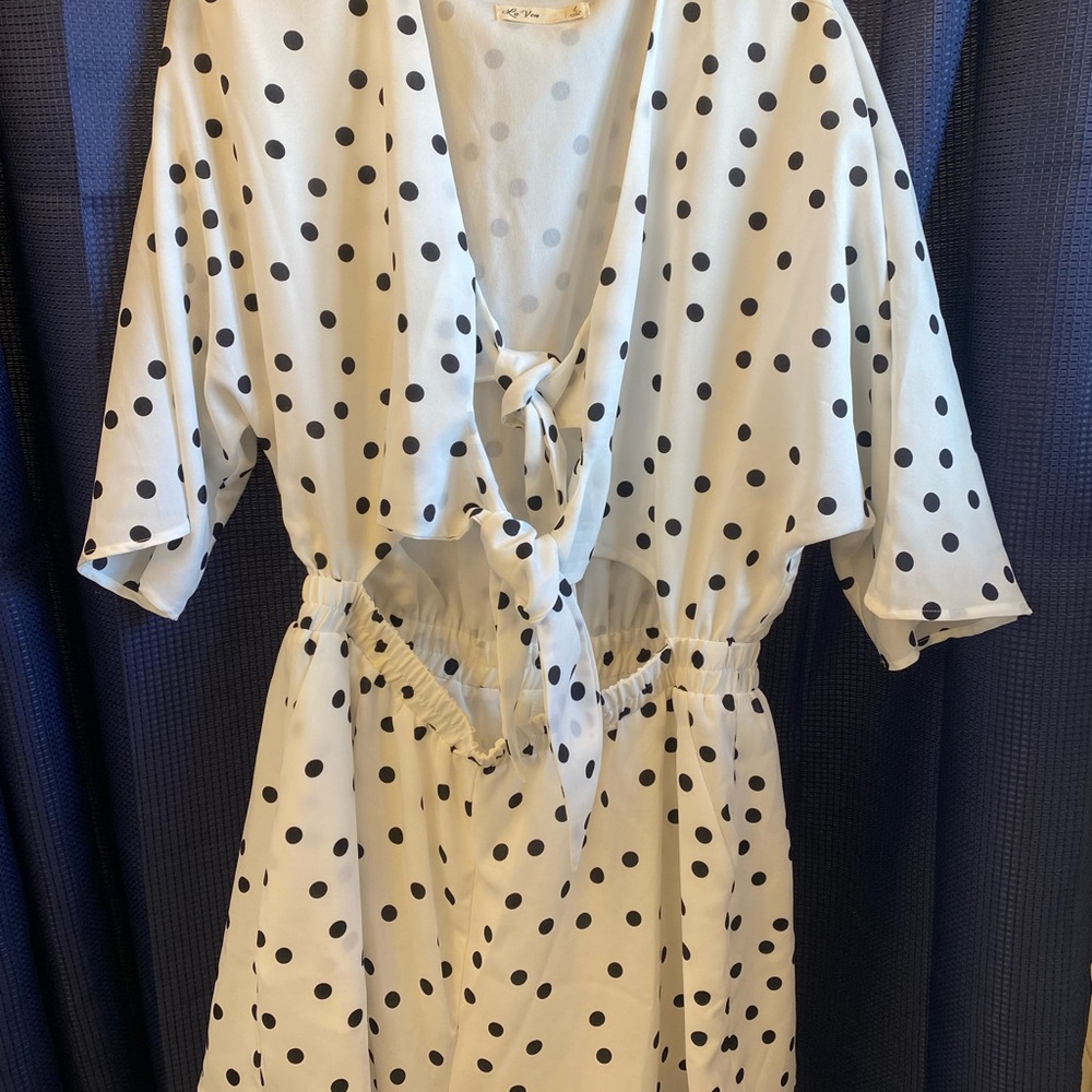 Polka Dot Tie-Front Romper - Picture 2 of 7
